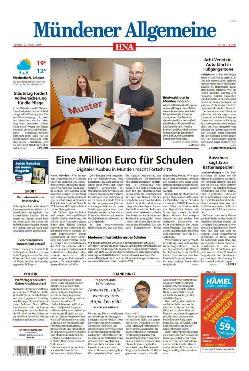 Mündener Allgemeine vom Samstag, 22.08.2026