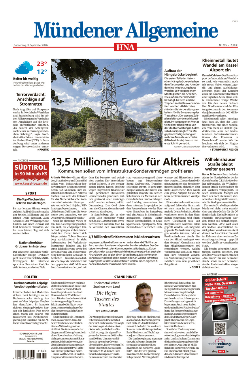Mündener Allgemeine vom Donnerstag, 03.09.2026