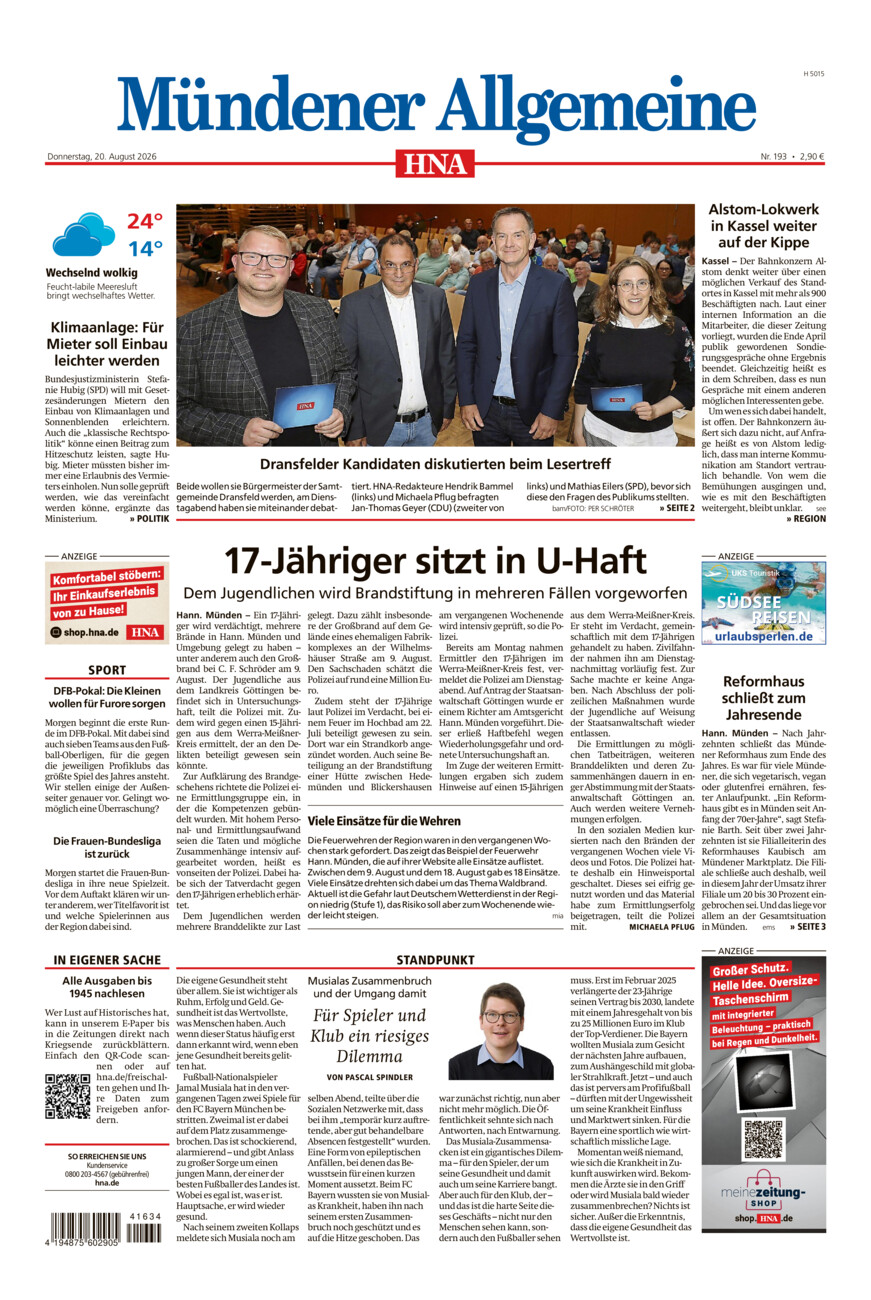 Mündener Allgemeine vom Donnerstag, 20.08.2026