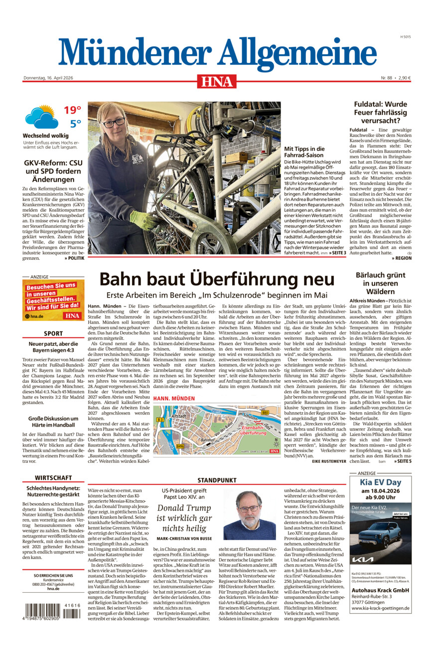Mündener Allgemeine vom Donnerstag, 16.04.2026