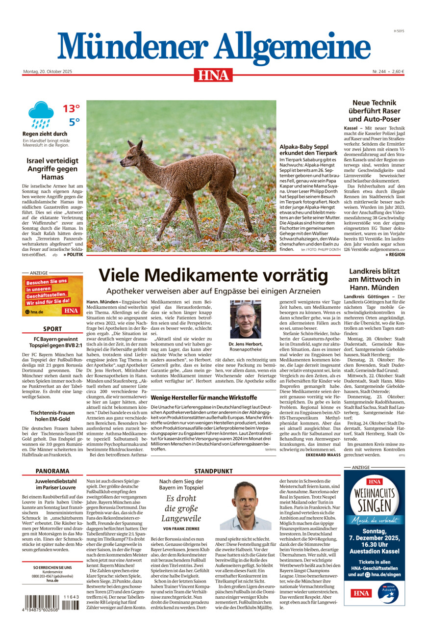 Mündener Allgemeine vom Montag, 20.10.2025