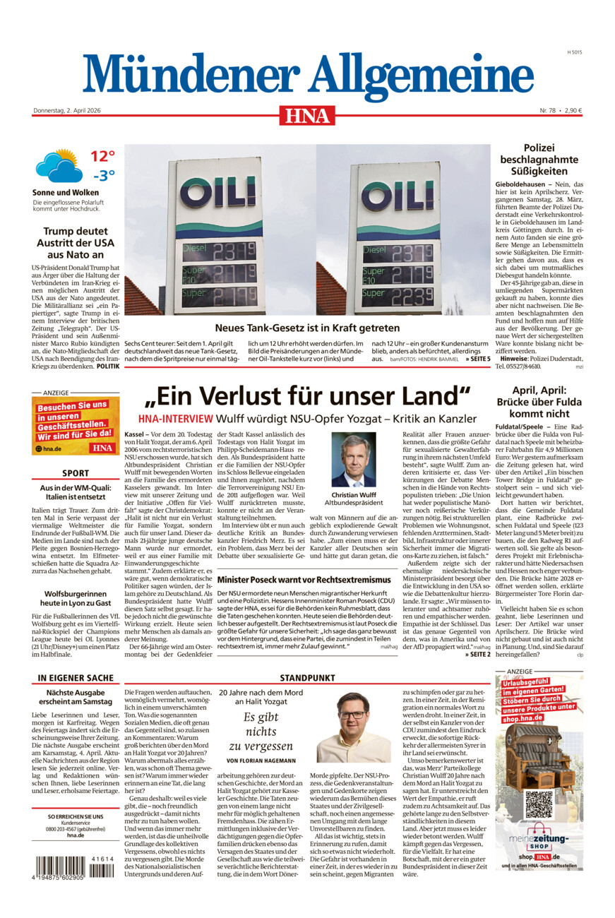 Mündener Allgemeine vom Donnerstag, 02.04.2026