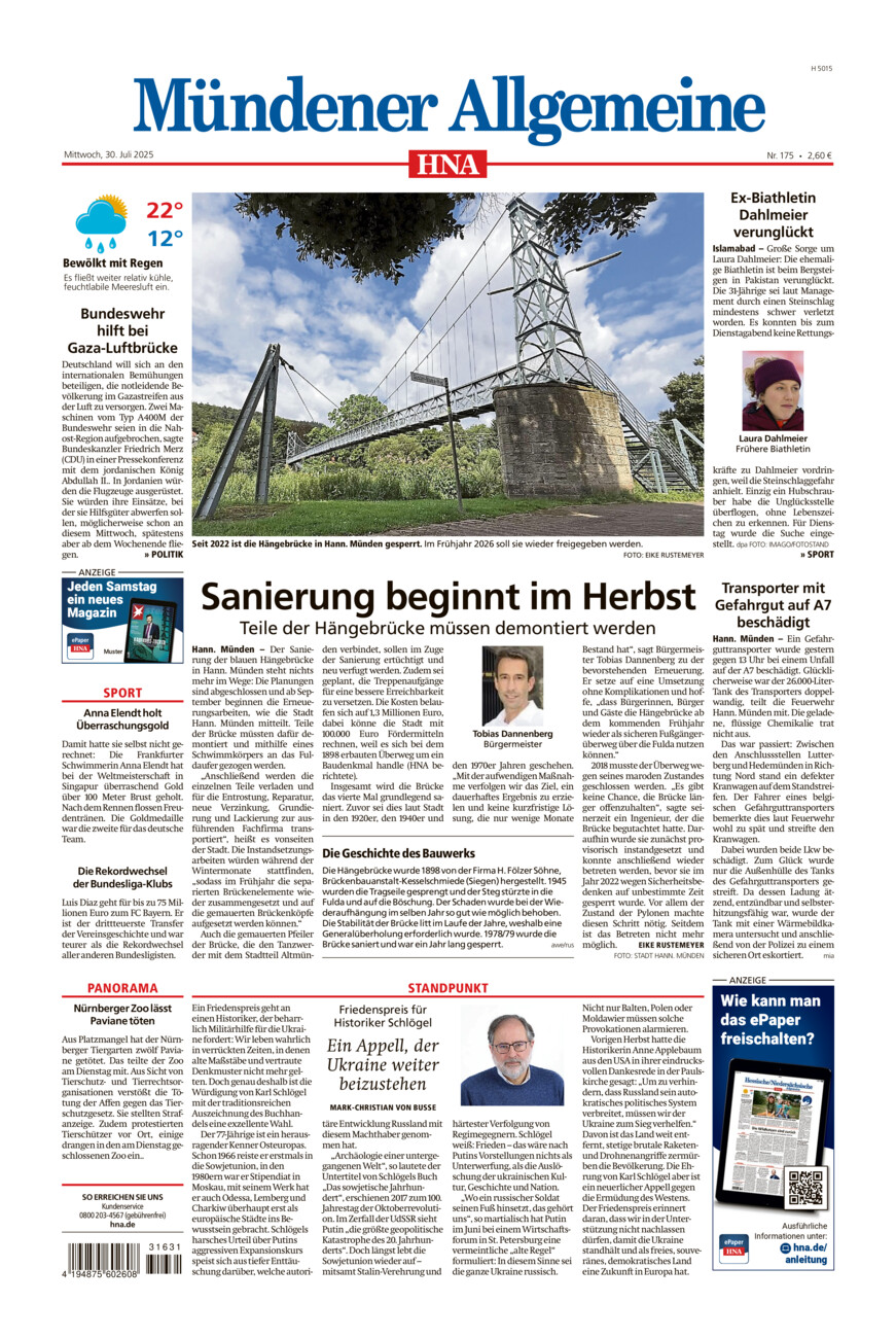 Mündener Allgemeine vom Mittwoch, 30.07.2025