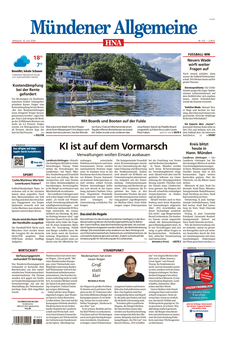 Mündener Allgemeine vom Mittwoch, 10.06.2026