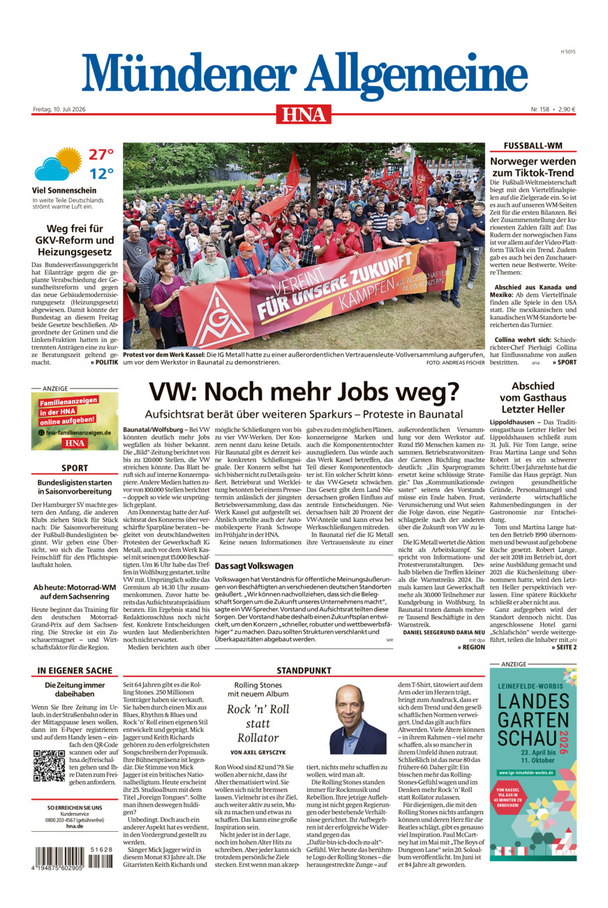 Mündener Allgemeine vom Freitag, 10.07.2026