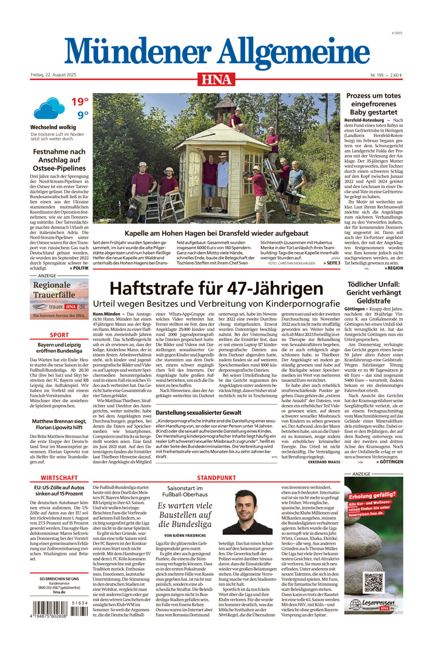 Mündener Allgemeine vom Freitag, 22.08.2025