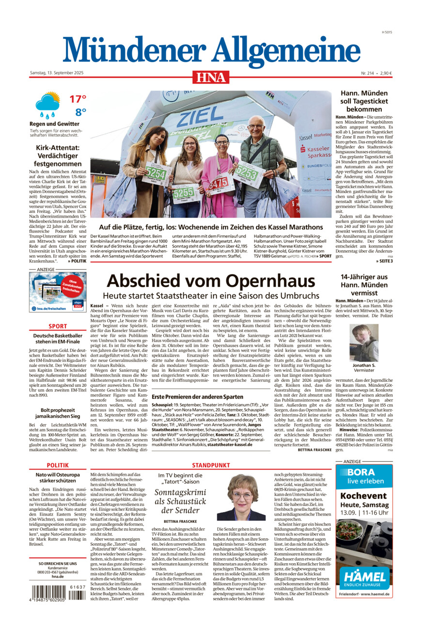Mündener Allgemeine vom Samstag, 13.09.2025