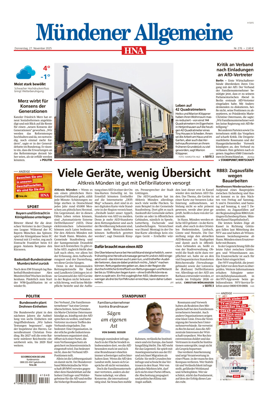 Mündener Allgemeine vom Donnerstag, 27.11.2025
