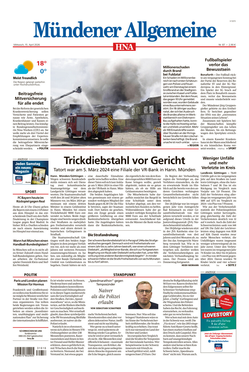 Mündener Allgemeine vom Mittwoch, 15.04.2026