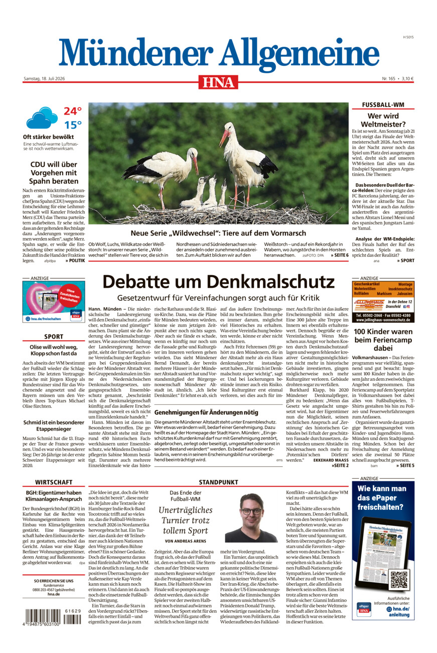 Mündener Allgemeine vom Samstag, 18.07.2026
