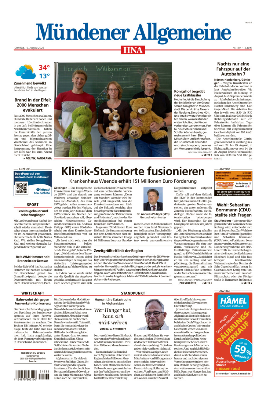 Mündener Allgemeine vom Samstag, 15.08.2026