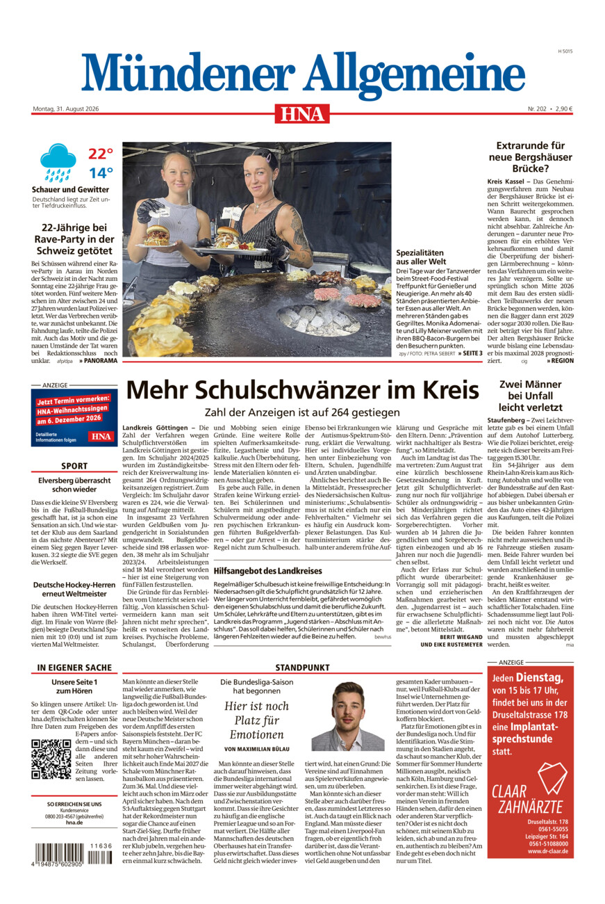 Mündener Allgemeine vom Montag, 31.08.2026