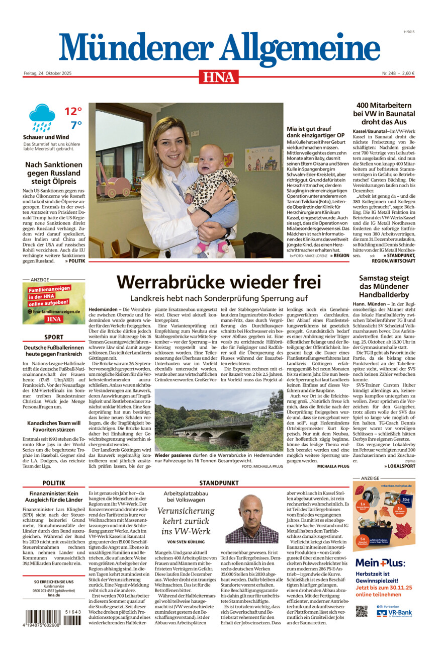 Mündener Allgemeine vom Freitag, 24.10.2025