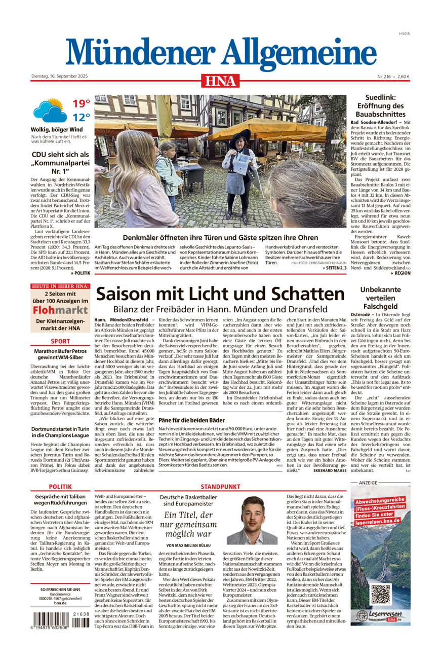 Mündener Allgemeine vom Dienstag, 16.09.2025
