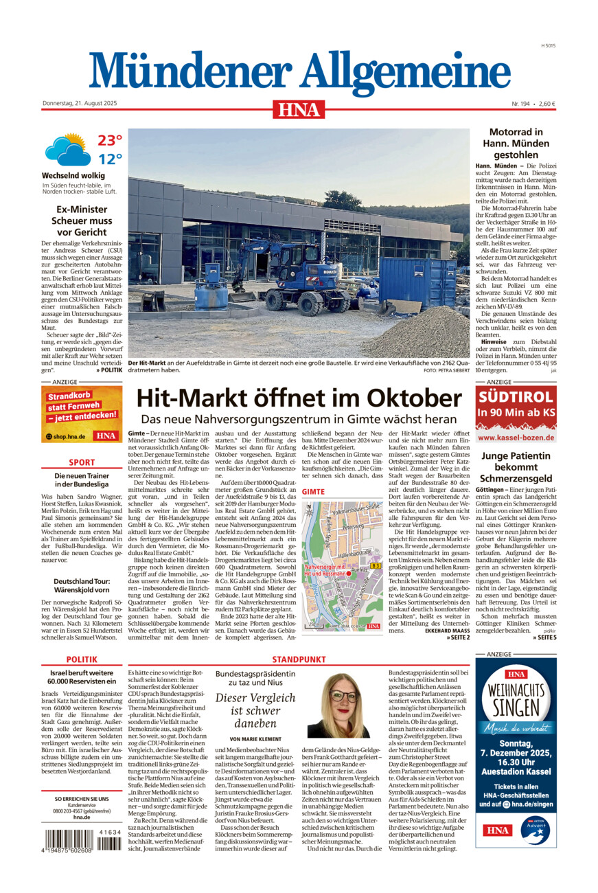 Mündener Allgemeine vom Donnerstag, 21.08.2025