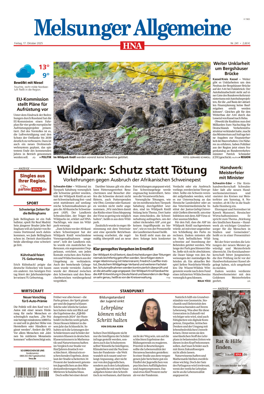 Melsunger Allgemeine vom Freitag, 17.10.2025