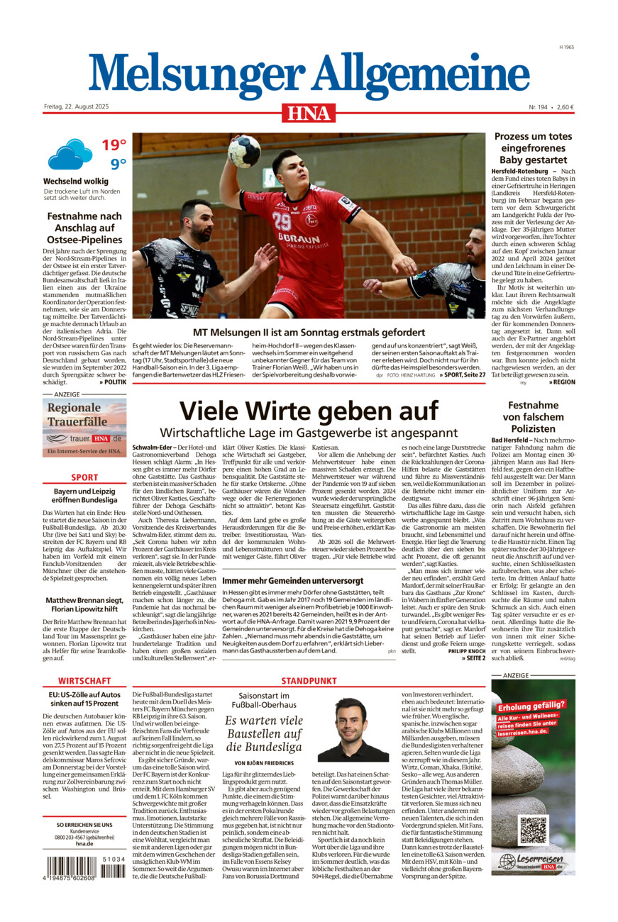 Melsunger Allgemeine vom Freitag, 22.08.2025