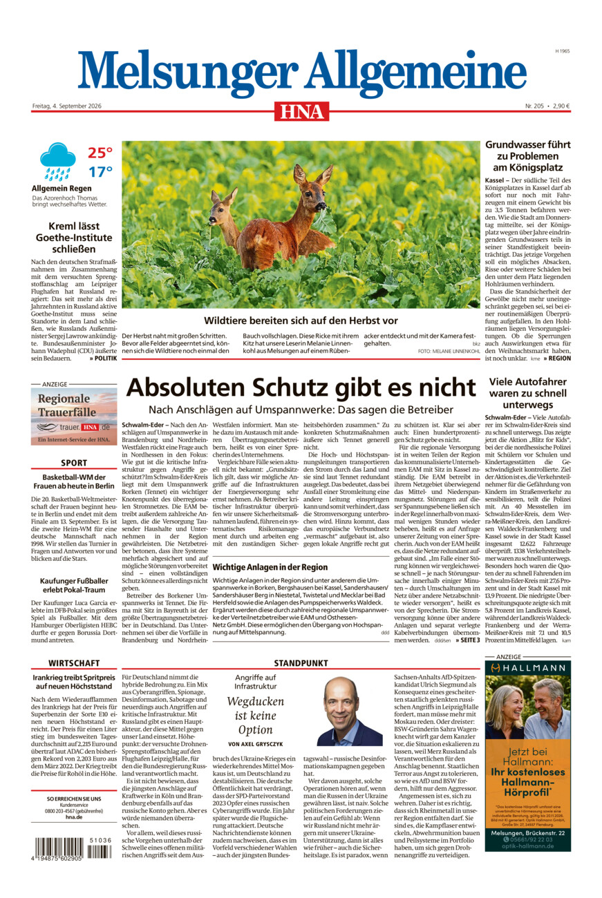 Melsunger Allgemeine vom Freitag, 04.09.2026