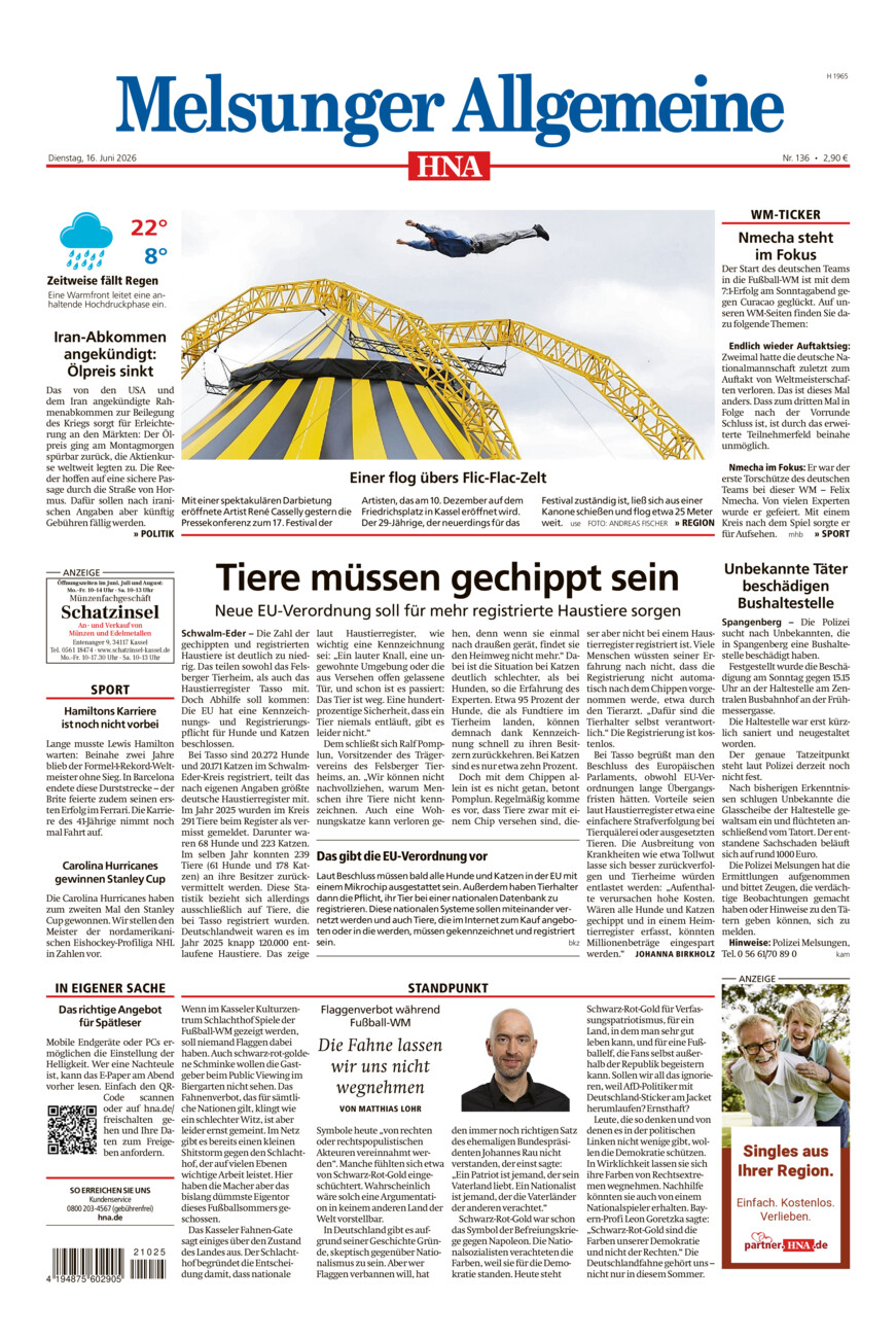 Melsunger Allgemeine vom Dienstag, 16.06.2026