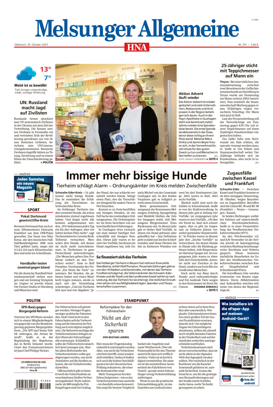 Melsunger Allgemeine vom Mittwoch, 29.10.2025