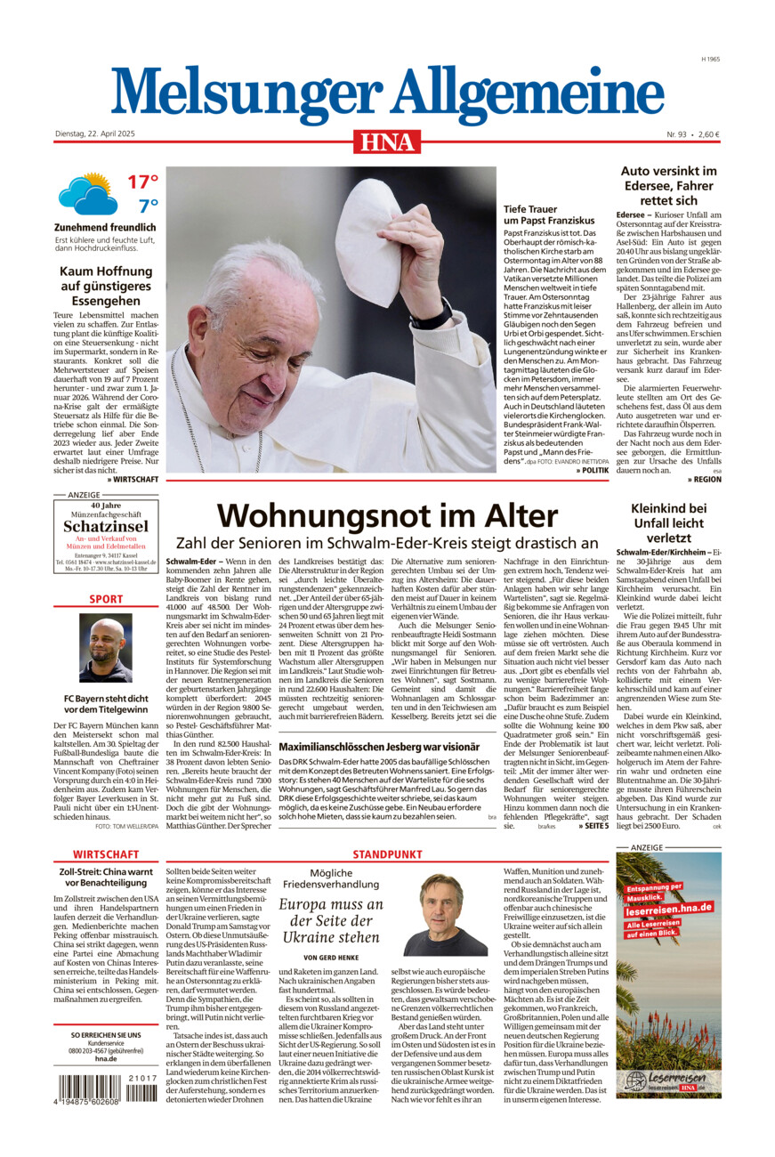 Melsunger Allgemeine vom Dienstag, 22.04.2025