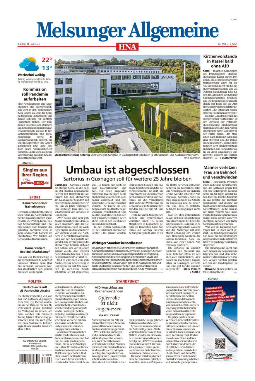 Melsunger Allgemeine vom Freitag, 11.07.2025