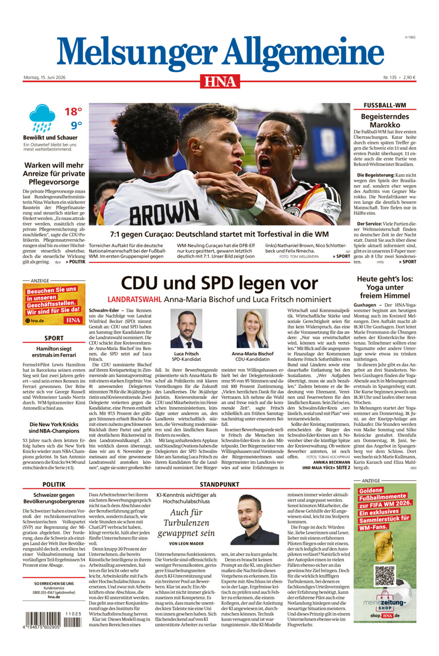 Melsunger Allgemeine vom Montag, 15.06.2026