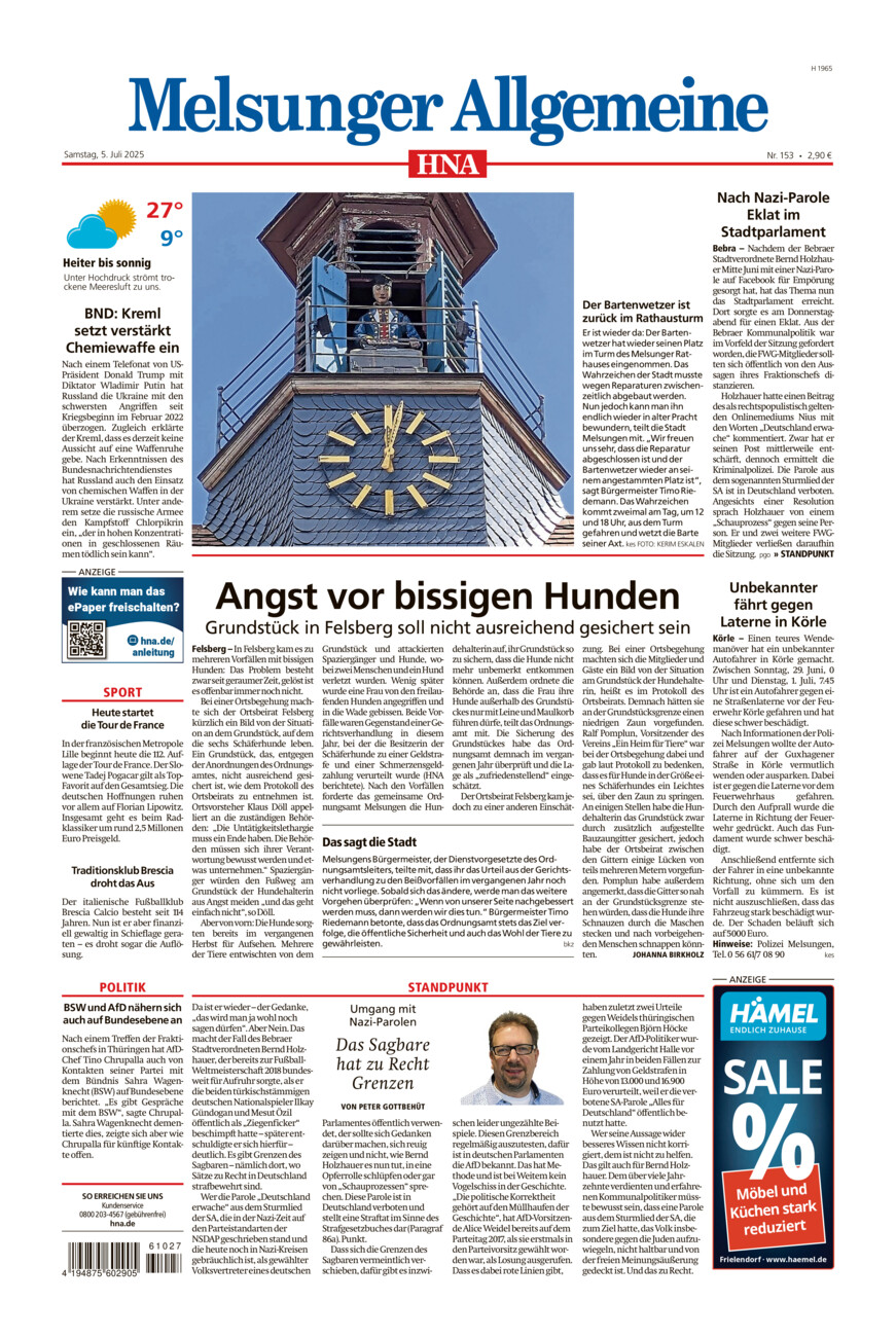 Melsunger Allgemeine vom Samstag, 05.07.2025