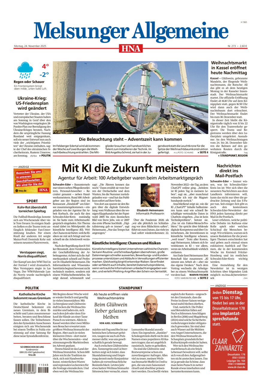 Melsunger Allgemeine vom Montag, 24.11.2025