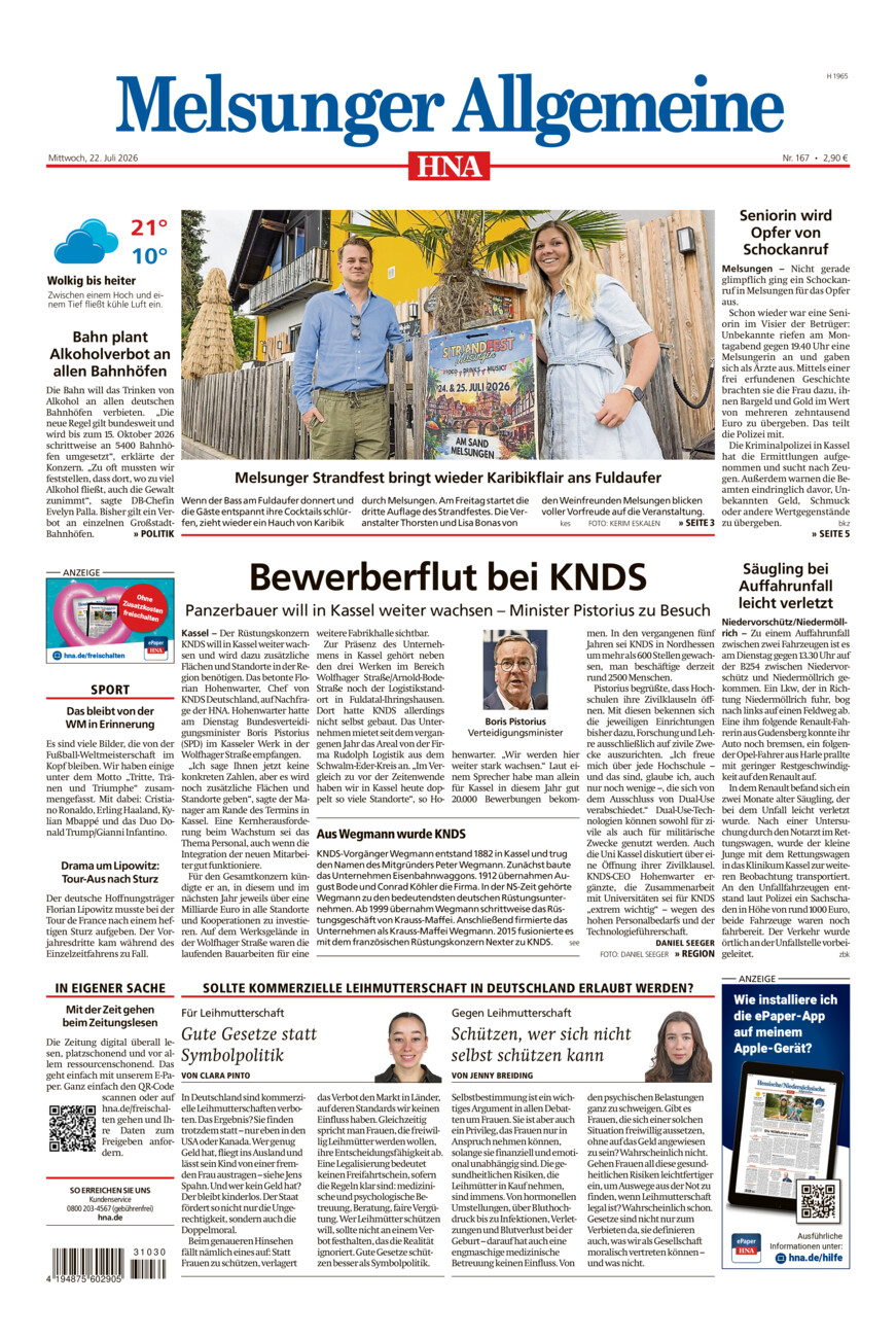 Melsunger Allgemeine vom Mittwoch, 22.07.2026