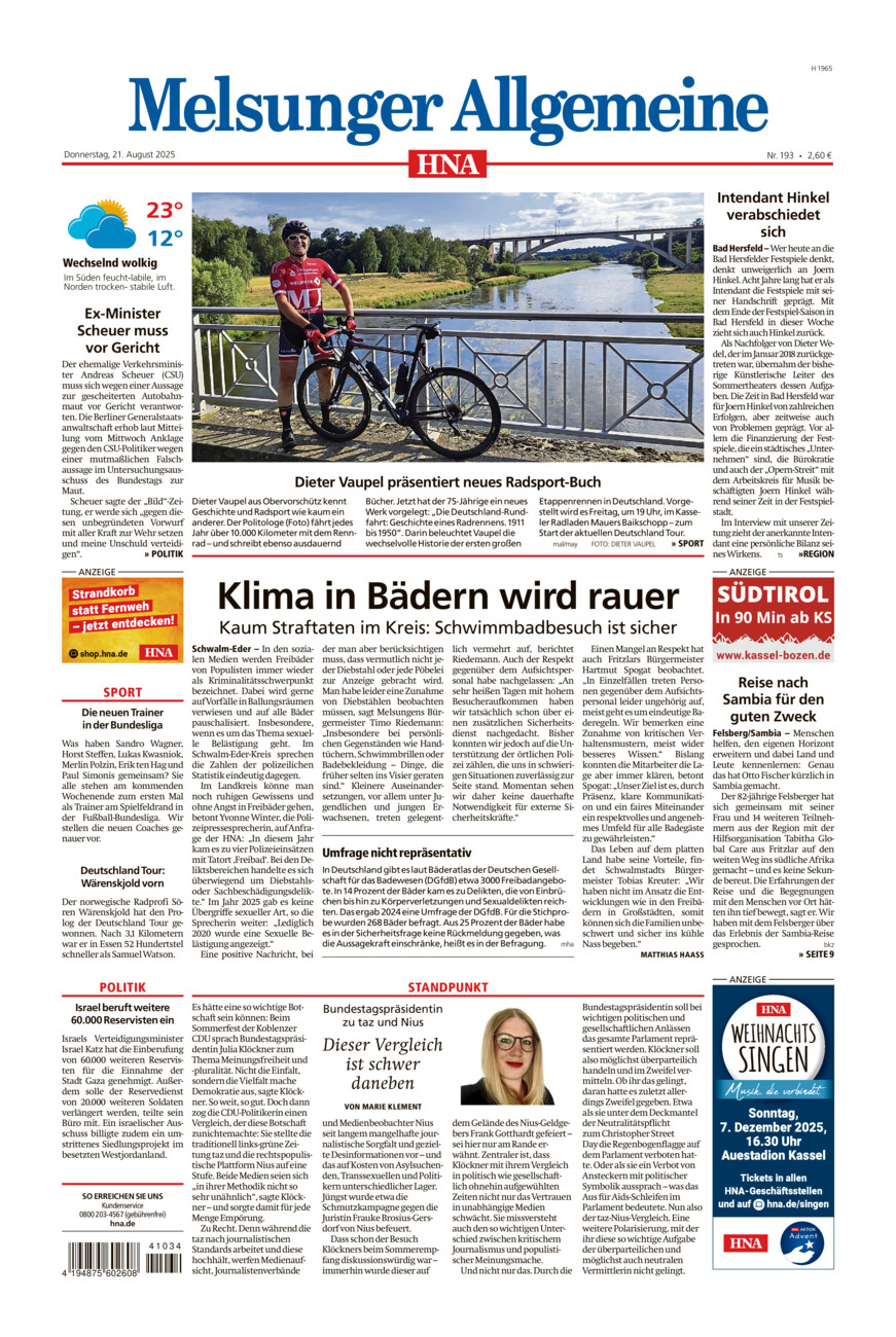 Melsunger Allgemeine vom Donnerstag, 21.08.2025