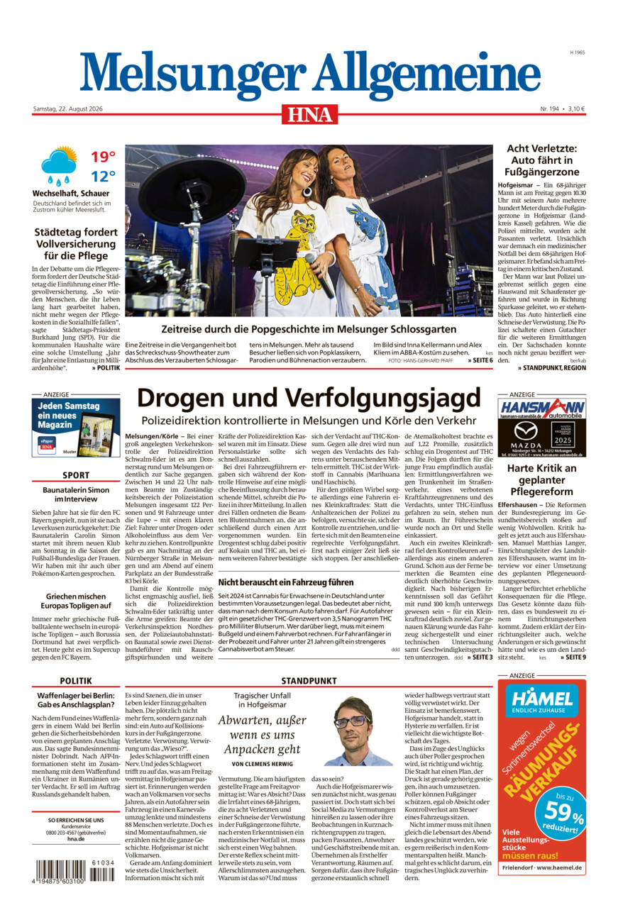 Melsunger Allgemeine vom Samstag, 22.08.2026
