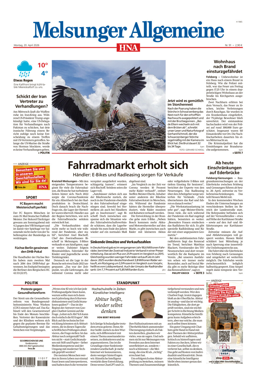 Melsunger Allgemeine vom Montag, 20.04.2026