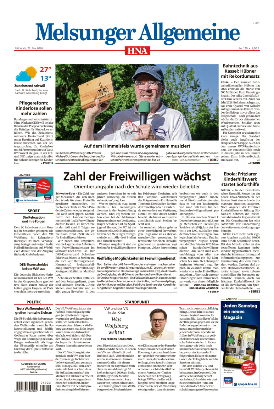 Melsunger Allgemeine vom Mittwoch, 27.05.2026