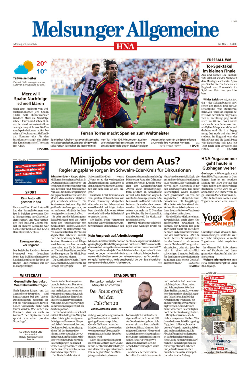 Melsunger Allgemeine vom Montag, 20.07.2026