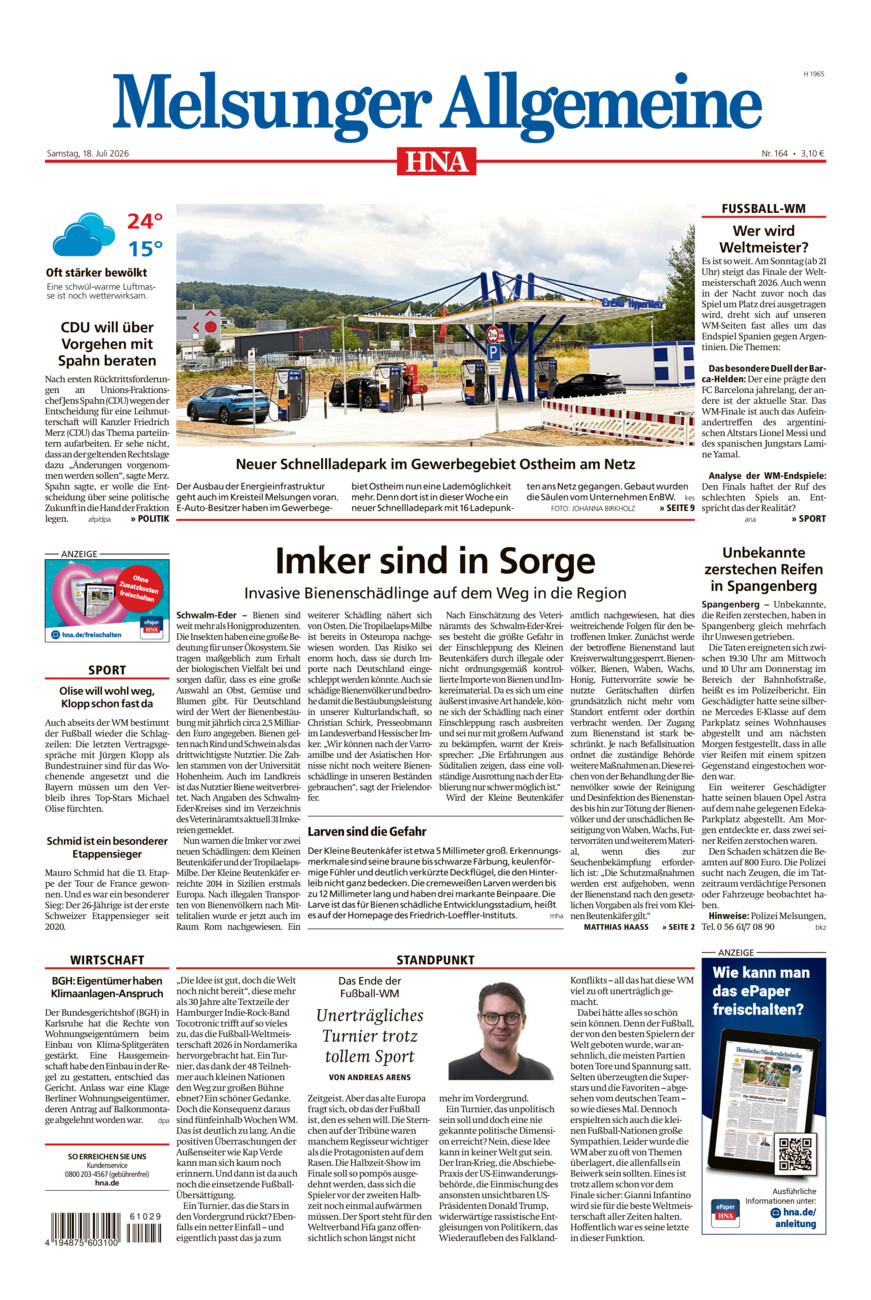 Melsunger Allgemeine vom Samstag, 18.07.2026