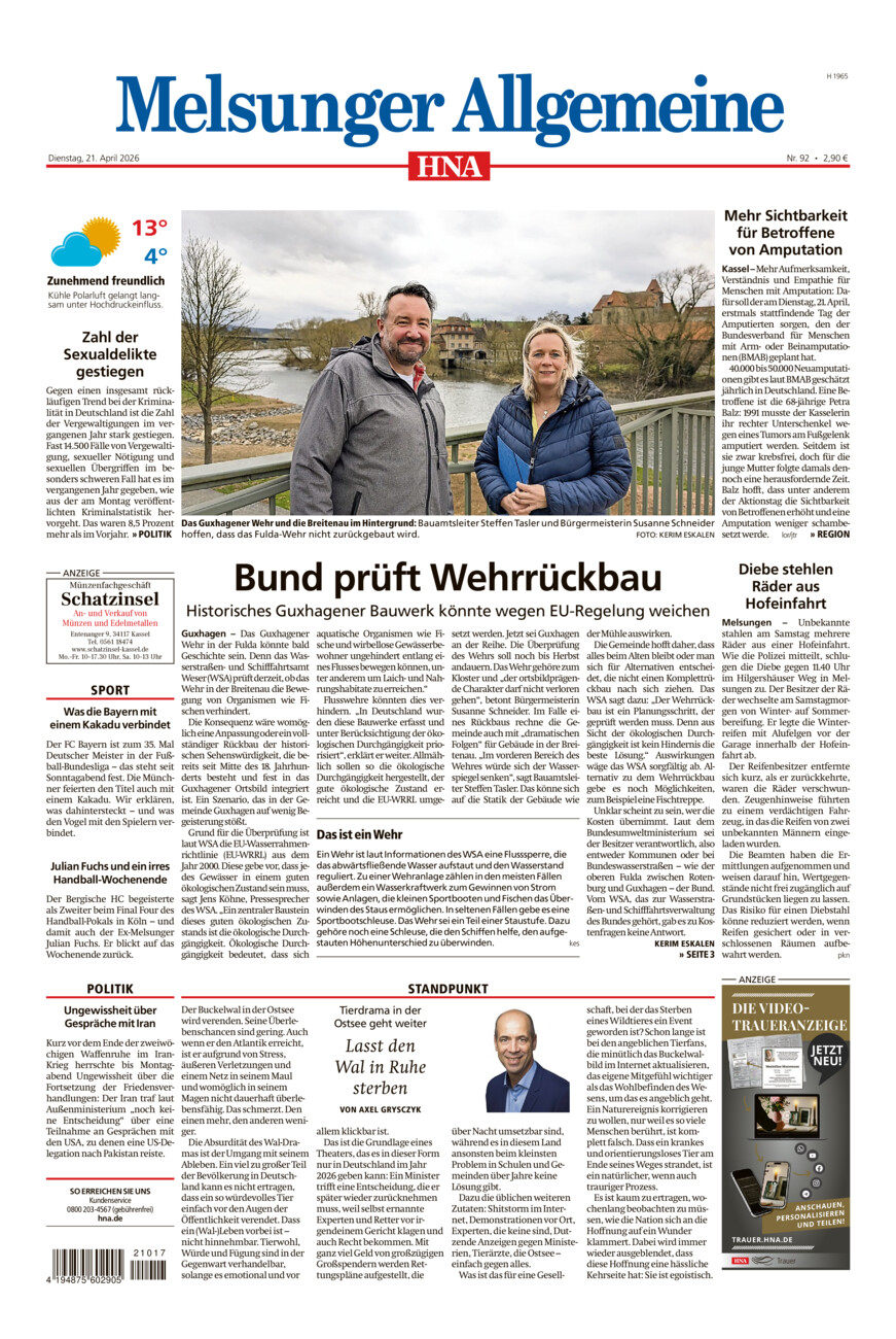 Melsunger Allgemeine vom Dienstag, 21.04.2026