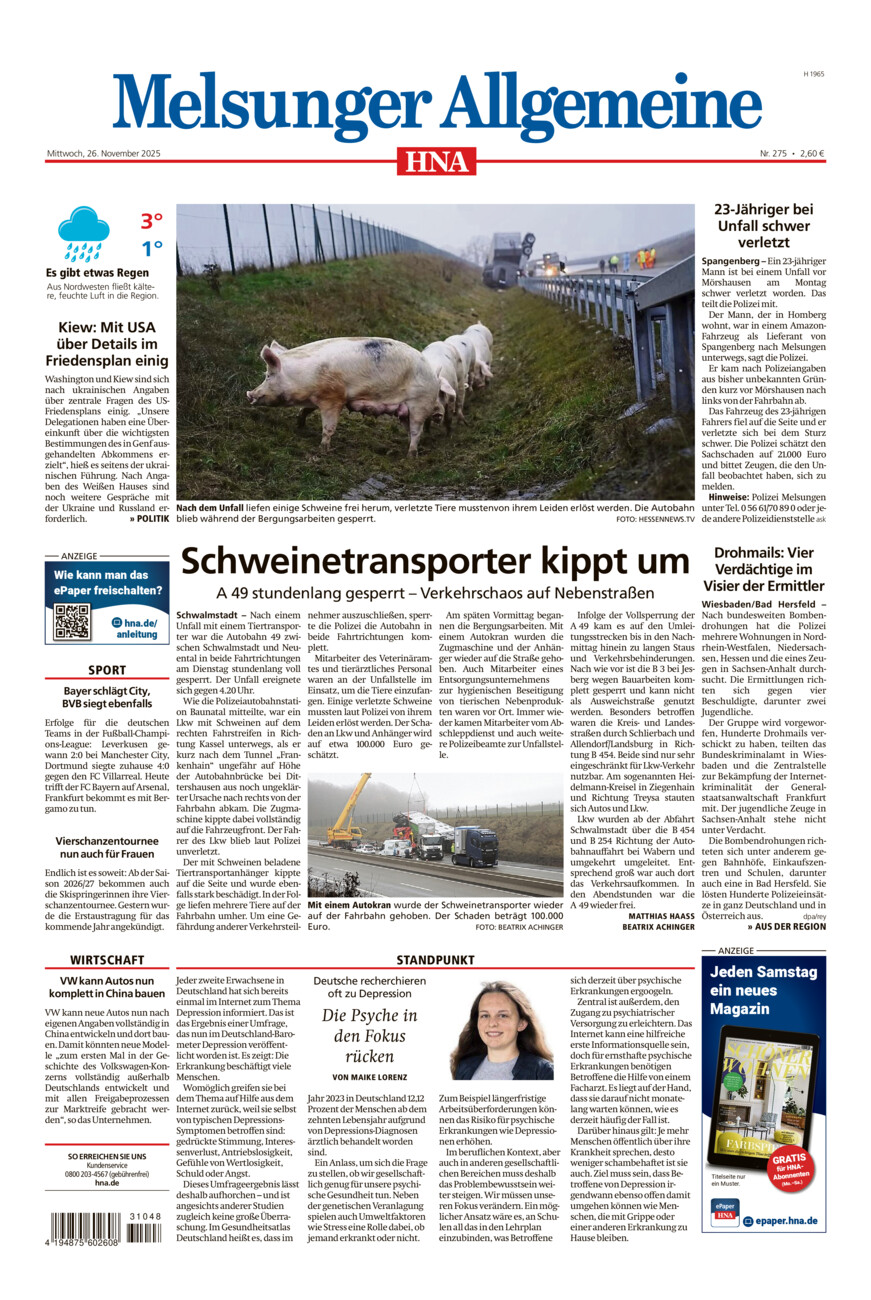 Melsunger Allgemeine vom Mittwoch, 26.11.2025