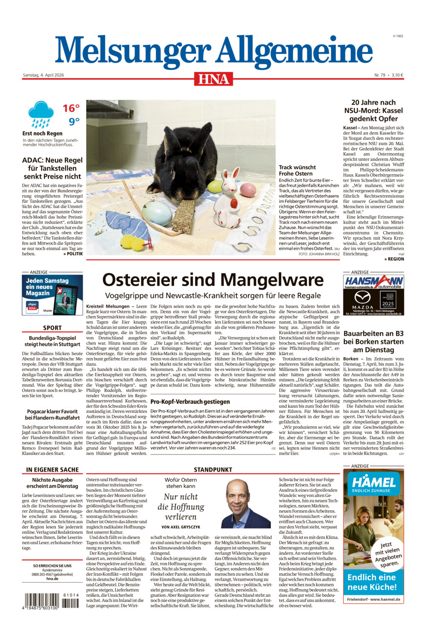Melsunger Allgemeine vom Samstag, 04.04.2026