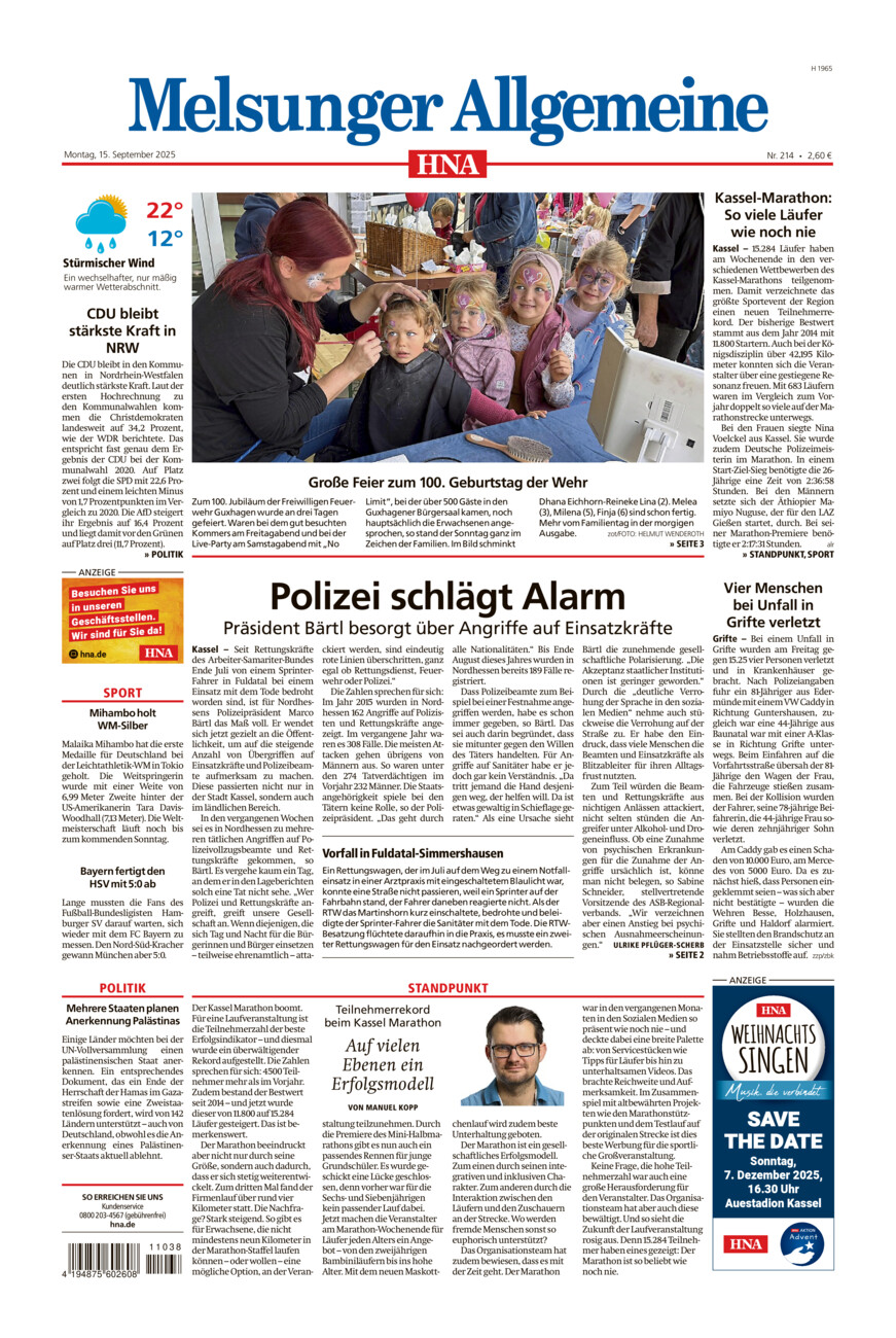 Melsunger Allgemeine vom Montag, 15.09.2025