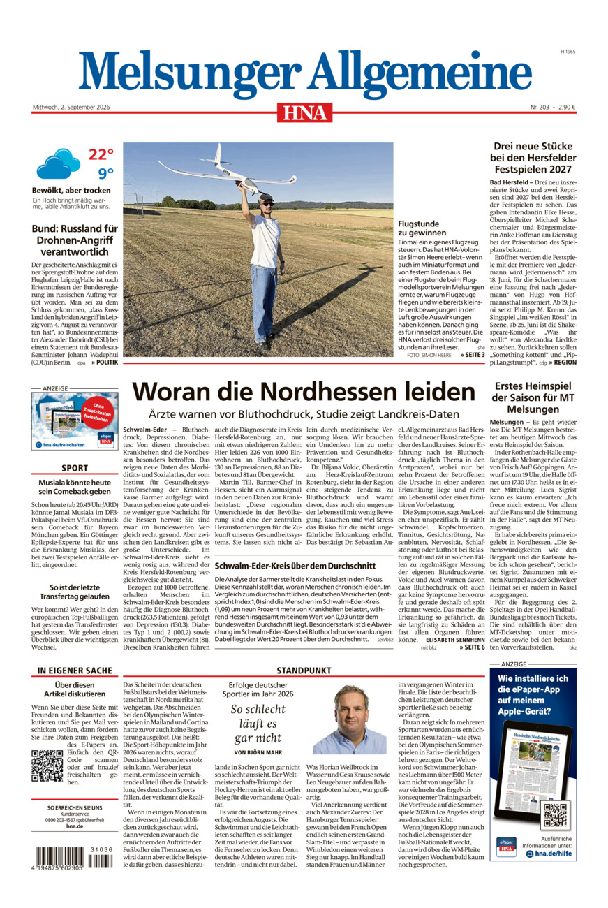 Melsunger Allgemeine vom Mittwoch, 02.09.2026