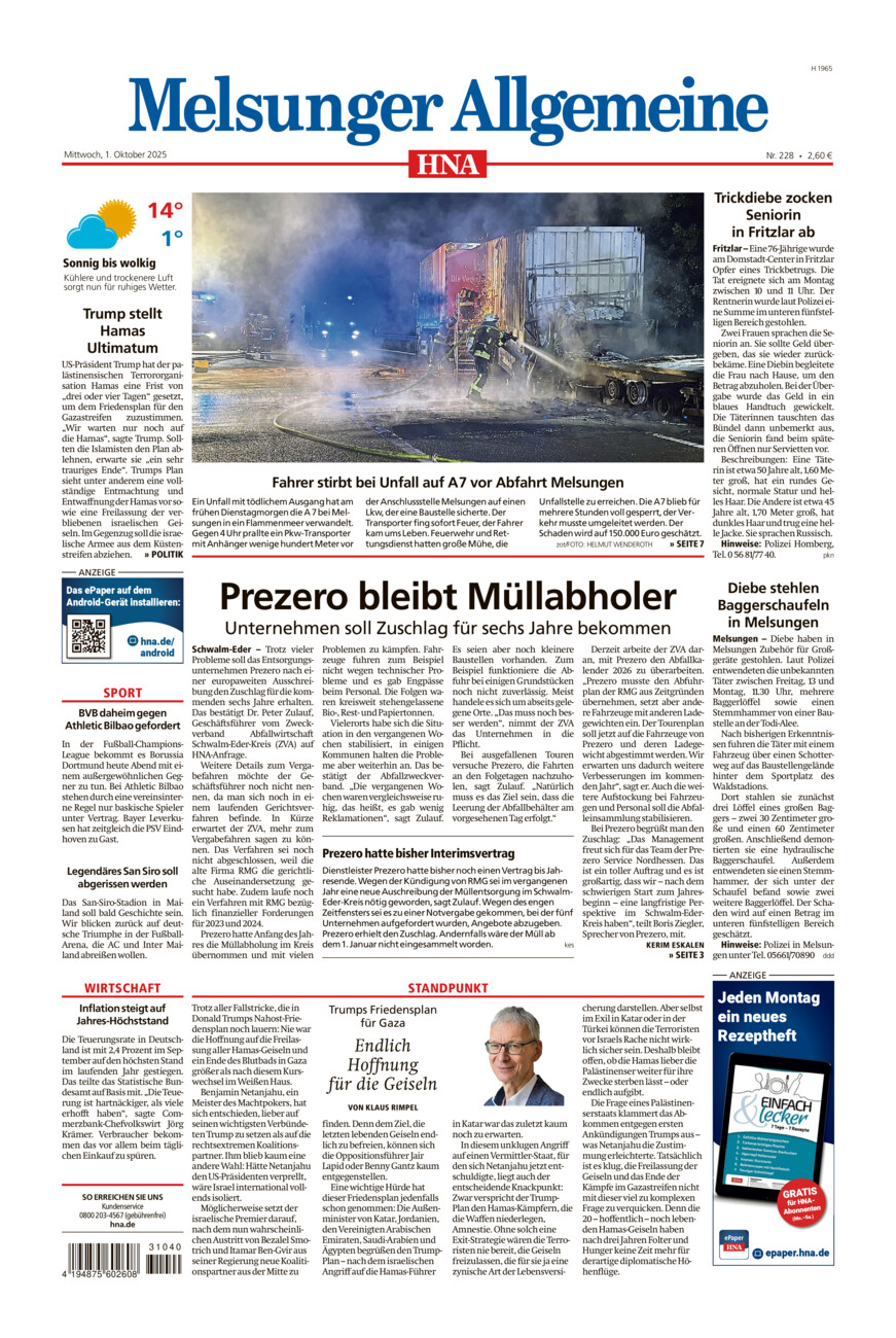 Melsunger Allgemeine vom Mittwoch, 01.10.2025