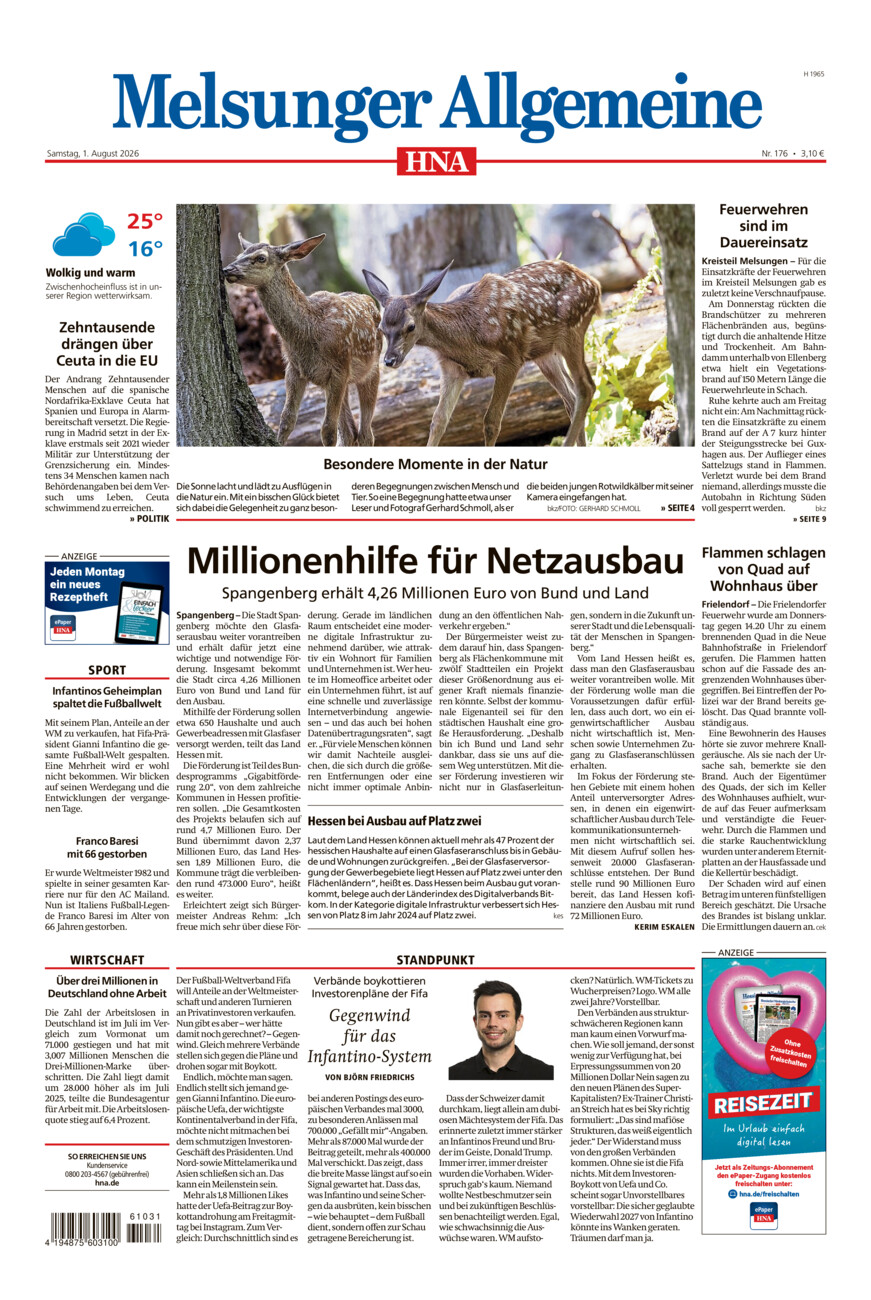 Melsunger Allgemeine vom Samstag, 01.08.2026