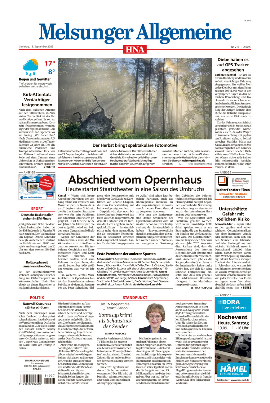 Melsunger Allgemeine vom Samstag, 13.09.2025