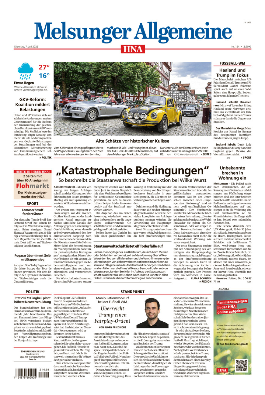 Melsunger Allgemeine vom Dienstag, 07.07.2026