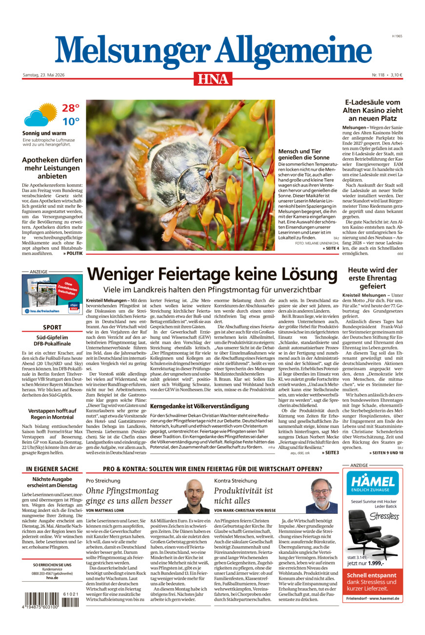Melsunger Allgemeine vom Samstag, 23.05.2026