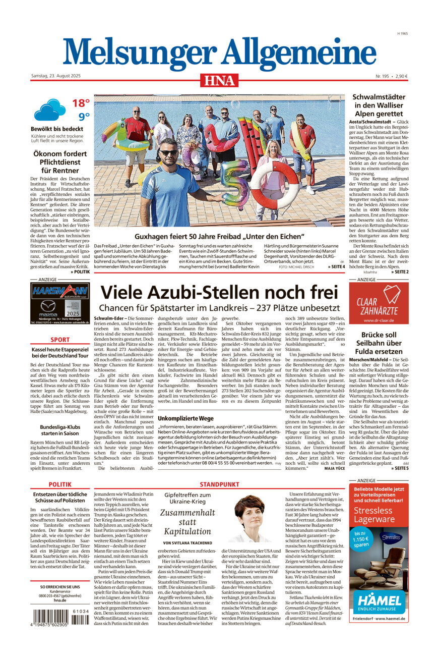 Melsunger Allgemeine vom Samstag, 23.08.2025