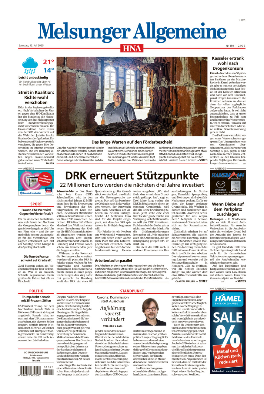 Melsunger Allgemeine vom Samstag, 12.07.2025