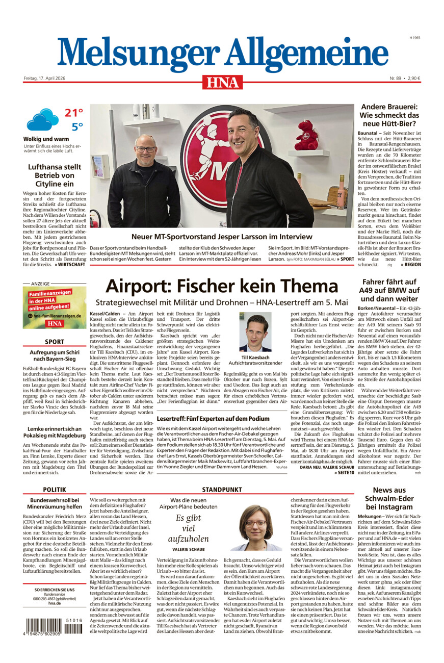 Melsunger Allgemeine vom Freitag, 17.04.2026