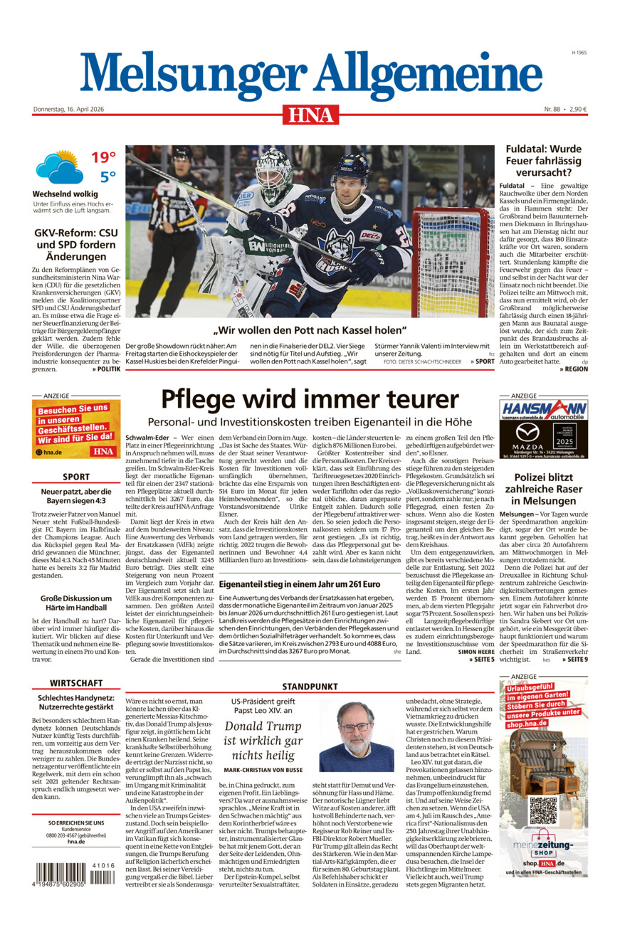 Melsunger Allgemeine vom Donnerstag, 16.04.2026